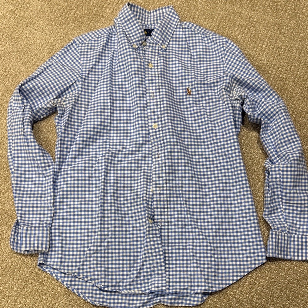 Ralph Lauren Blue and White Plaid Button-Down Shirt